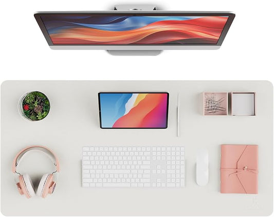 K KNODEL Large Desk Protector Mat and Pad for Office (White, 17" x 35.4") | Waterproof Desk Mat, Desk Pads and Blotters, Desktop Mat, Desk Protector and Cover, Office Computer, Laptop and Keyboard Mat