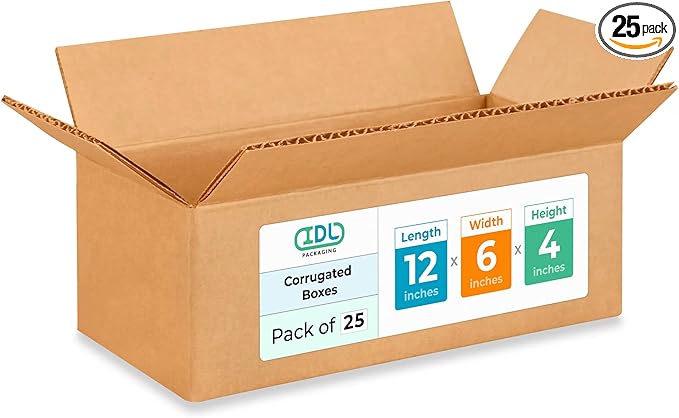 Medium Moving & Shipping Boxes 12"L x 6"W x 4"H (25-Pack) - Extra Strength 200 lb vs Regular - USA-Made Corrugated Medium Moving Boxes - Cardboard Shipping Box for USPS, UPS, FedEx by IDL Packaging