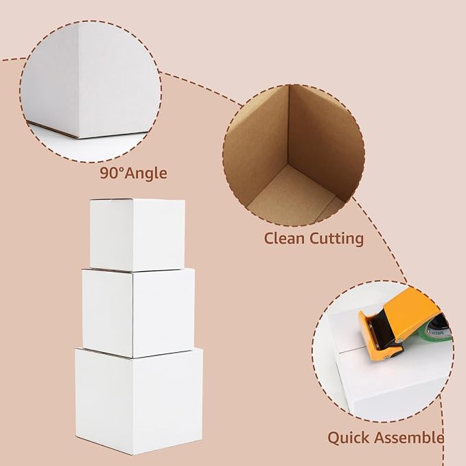Hoikwo 30 Packs Shipping Boxes Mixed Sizes | 10 PCS Each of 8x8x8, 7x7x7, 6x6x6, White Cardboard Box for Small Business Packaging and Mailing
