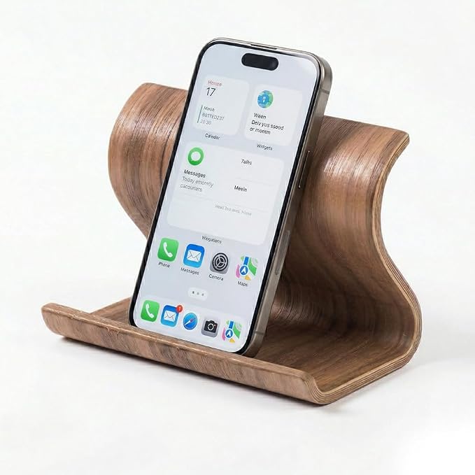 Bamboo Cell Phone Stand, Wooden Tablet Holder for Desk | Bamboo phone holder compatible with iPhone, iPad, Kindle, tablets. Holds 4-13 inch devices with case. Wooden desk accessory.