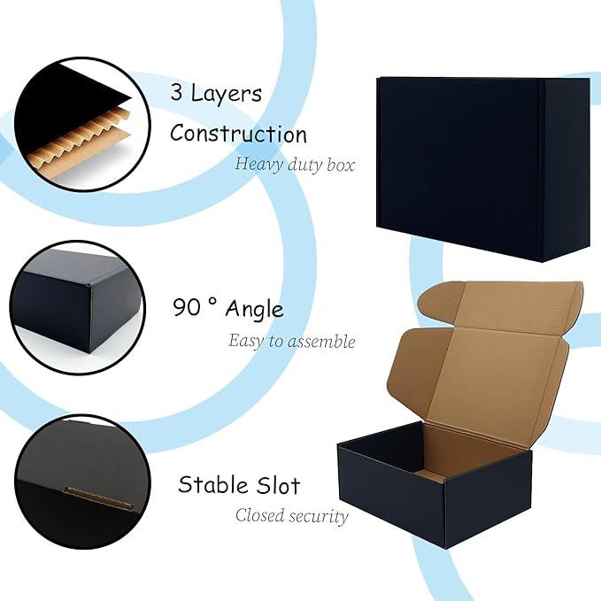 24 Pack 8x6x3 inch Black Shipping Boxes ，Cardboard Packaging Boxes for Mailing Shipping Corrugated Cardboard Boxes for Packaging Small Business Craft Flat Shipping Boxes Empty Gifts Giving Products