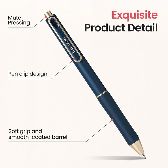 Taja Gel Pens, 12 Pcs Quick Dry Color Ink Pens, 0.5mm Fine Point, Pastel | Retractable Pens with Soft Grip, Smooth Writing for Journaling and Note Taking, Cute Aesthetic Design for Women & Men