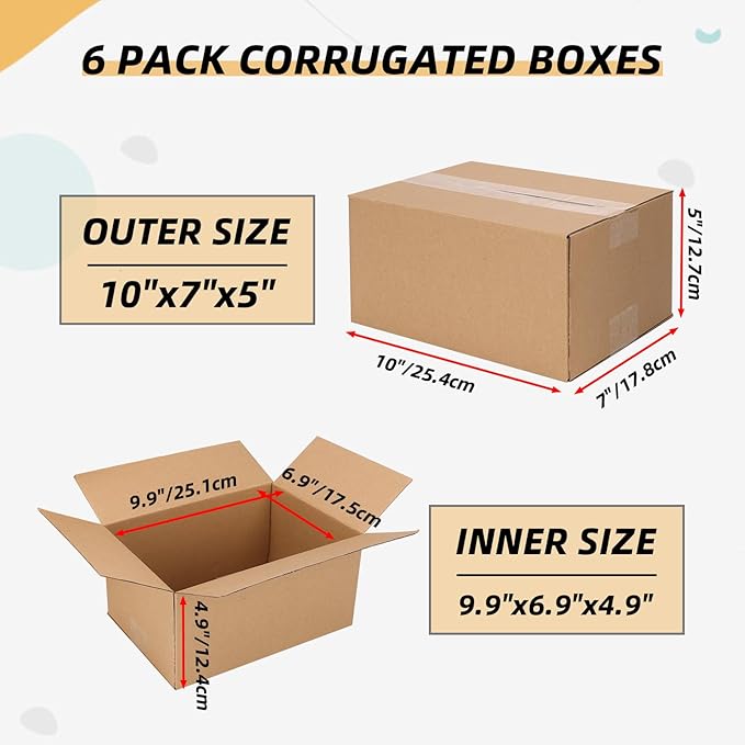 ZBEIVAN Shipping Boxes Mailers 10x7x5 inches Corrugated Cardboard Small Packing Kraft Moving Mailing Box, Pack of 6