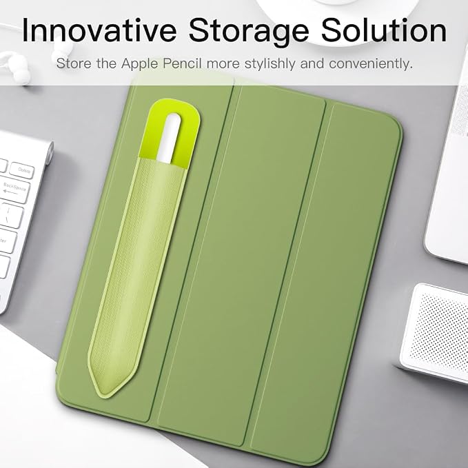MoKo Adhesive Pencil Case Holder Sticker for Apple Pencil, Tender Green | Elastic Pencil Pocket Pouch, Adhesive Sleeve, Attached to iPad Case, For Pro/USB-C/1st/2nd Gen and Similarly Stylus Pens