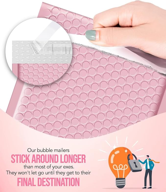 GSSUSA Light Pink Bubble Mailers 8.5x12" 250 Pack Padded Envelopes | 8.5x11" Usable Size, Self Seal Shipping Bags, Clothes Magazines, Tear Proof Waterproof, Small Business Supplies