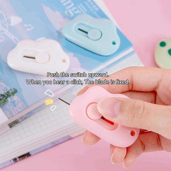 Box Cutters Retractable, 3 Pack Retractable Letter Opener, Adorable Cloud Tiny Letter Opener Envelope Slitter for Key Chain Pocket Bag Package Envelope Mail Letter Box, 2.24 * 1.5 * 0.55inch