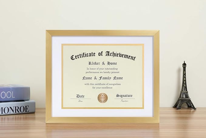 ELSKER&HOME 8.5 x 11 Certificate Frame 2Pack- Classic Gold Color Frame - Displays Diploma 8.5x11 Inch with Mat - 11x14 Inch Without Mat - For Document/Photo(Double Mat - Matte White with Gold Rim)