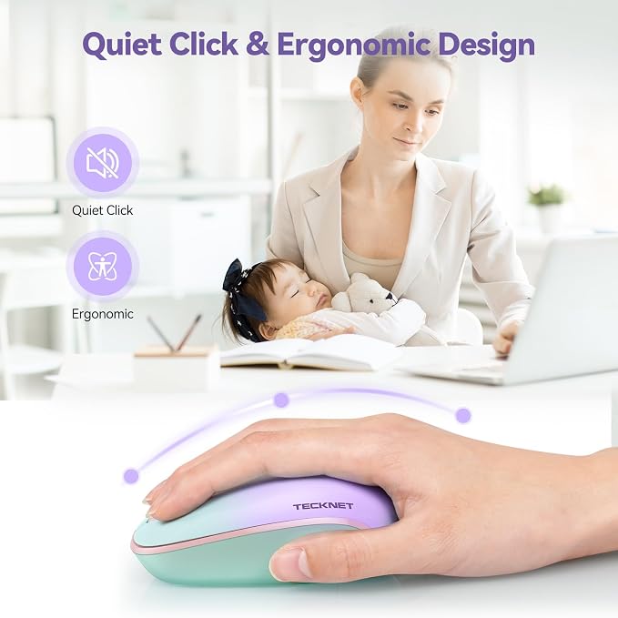TECKNET Compact Ambidextrous Wireless Mouse for Laptop | 2.4G Quiet Computer Mouse with USB Receiver, 3 Adjustable DPI Portable Cordless Mice for Chromebook, Laptop, PC, Mac