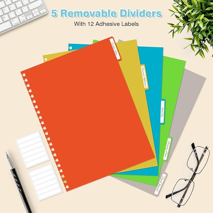 Spiral Notebook 8.5" x 11", 5 Subject Notebooks College Ruled with Dividers | 300 Pages 100GSM Thick Spiral Writing Journal for Women & Men, Large A4 Lined Journal Notebooks for Work, School Supplies