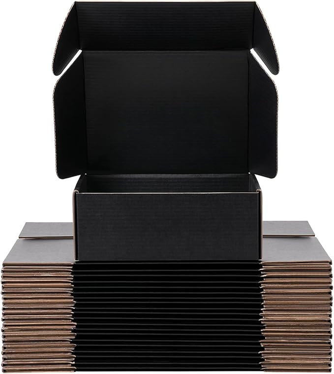 Small Shipping Boxes 12x9x4 Inches – Black Corrugated Cardboard Boxes (20-Pack) for Mailing, Packing, Small Business & Gift Packaging - Recyclable & Sturdy
