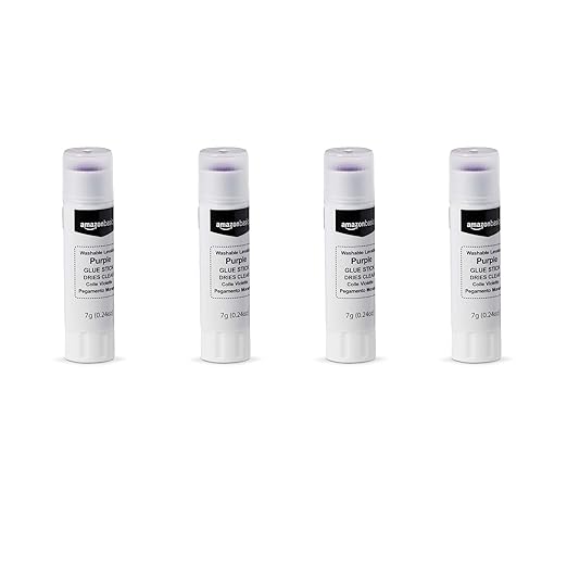 Amazon Basics Purple Washable School Glue Sticks for Classroom Supplies and DIY Art, Dries Clear, 0.21 oz Stick, 4-Pack