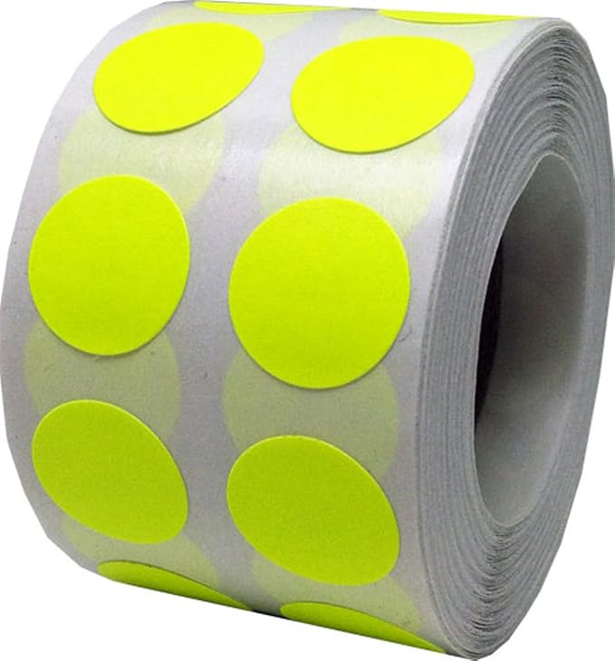 Fluorescent Yellow Circle Dot Stickers, 1/2" Inch, 1000 Labels per Roll - Ideal for Organizing, Decorating, Labeling, and Crafting in Homes, Schools, and Offices