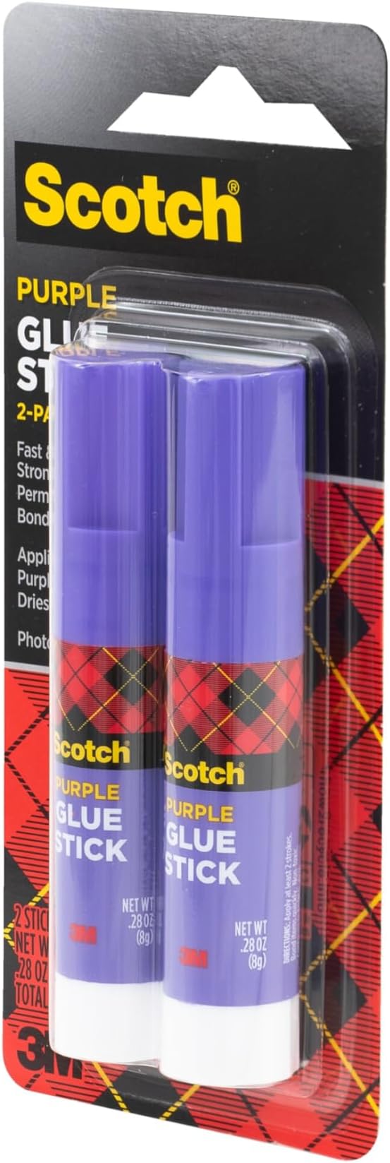 Scotch Purple Glue Stick 6108-2N – .28 Ounce, Acid-Free, Non-Toxic, Dries Clear, Ideal for Paper and Fabric Projects, 2-Pack