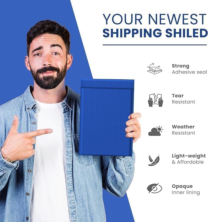Royal Blue Bubble Mailers 12x15, Self Seal Poly Padded Envelopes, 100 Pack | Holds Clothing & Bulk Items, No Tape Needed, Cushioned Protection, Water-Resistant Poly, Bulk Pack for Small Business