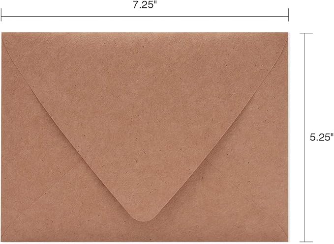 100 Pack 5x7 Brown Kraft Envelopes for Invitations - Quick Self Seal, V-Flap, Perfect for Weddings, Baby Shower,5x7 Cards,Party Invitation 5.25 x 7.25 Inches(A7 Envelopes Bulk)