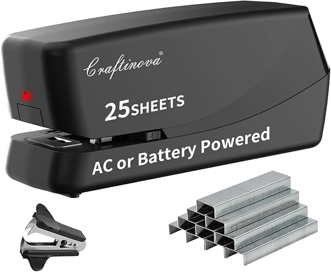 Electric Stapler,Automatic,Inclued 2000 Staples and 1 Staple Remover, Heavy Duty Can Store 210 Staples，AC or Battery Powered Stapler Heavy Duty, 25 Sheet Capacity