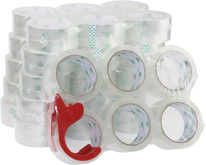 BOMEI PACK 36 Rolls No Noise Silent Clear Packing Tape with Free Dispenser, 2.4mil x1.88 x 55 Yard, Quiet Packing Tape, Heavy Duty Packaging Tape for Moving, Shipping, Office and Storage