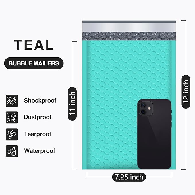 UCGOU Bubble Mailers 7.25x12 Inch Teal 25 Pack Usable Size 7.25x11 Padded Envelopes Small Business Opaque Packaging Self Seal Waterproof Boutique Bulk Shipping Bags for Jewelry Makeup Supplies #1