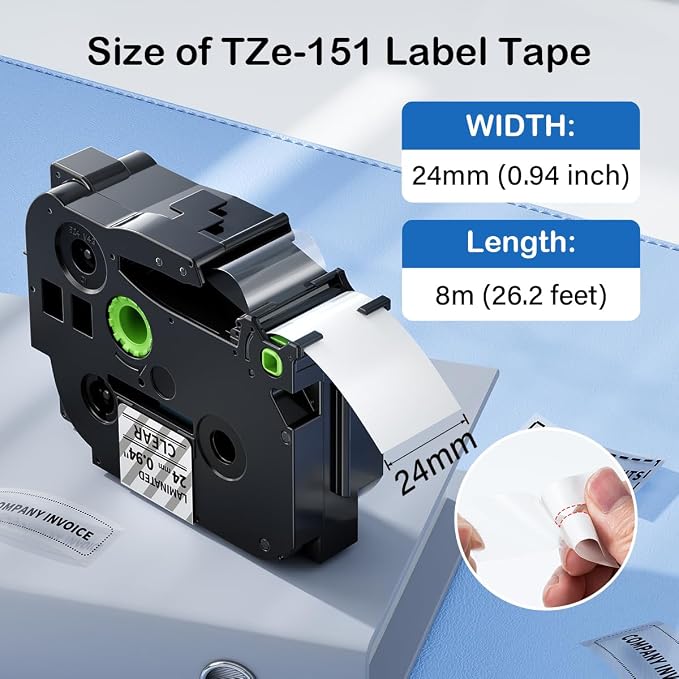 Labelife TZ Tape 24mm 0.94 Laminated Clear TZe-151 Label Maker Tape 1 Inch | Compatible with Brother P Touch TZe Label Tape 24mm TZe151 for PT-D600 PT-D610BT PT-P710BT PT-P700 PT- P910BT, 5-Pack