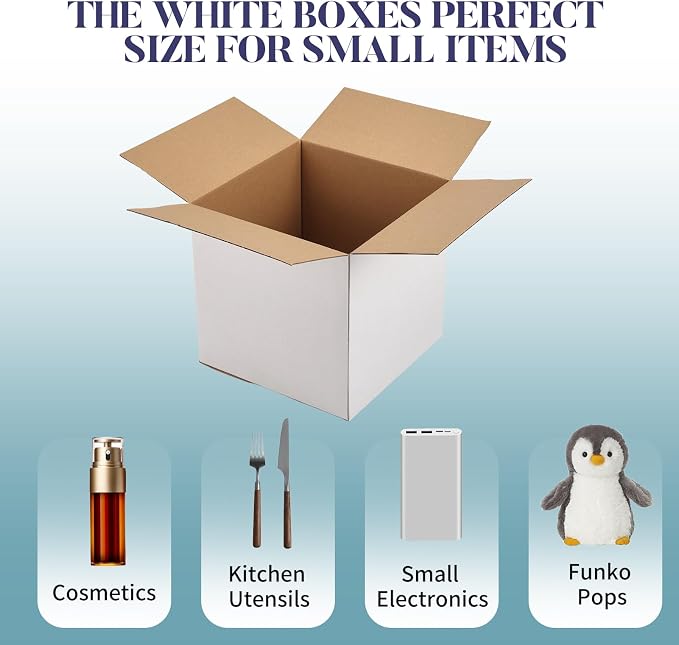 Small Shipping Boxes 8x8x8 Set of 6 | White Corrugated Cardboard, Box for Packaging Small Business Mailing Moving Gifts Wrap, Easy Assemble