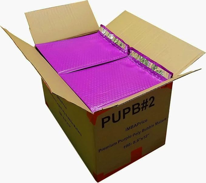 iMBAPrice 8.5x12 Inch Purple Poly Bubble Mailers, 100-Pack – Self-Seal Padded Shipping Envelopes, Waterproof Bubble Bags for Books, Cosmetics, Electronics Accessories