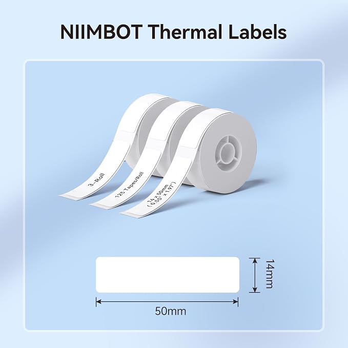 NIIMBOT Label Maker Tape for D110/D11/D101 Label Maker, 14mm x 50mm, White | 3Rolls 0.55'' x 1.97'', Thermal Label Paper for Home Office School Labeling Tape Replacement