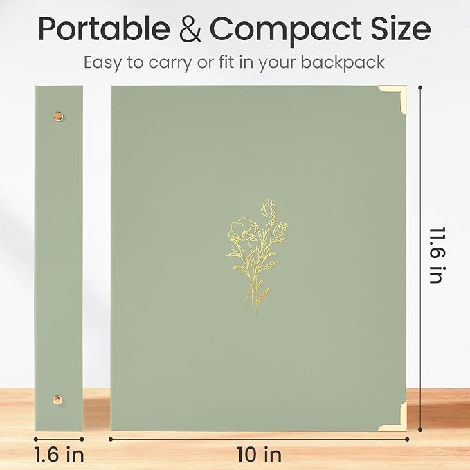 Sooez 3 Ring Binder 1 Inch with Foil Stamping & Metal Corner, Letter Size | Aesthetic Three Ring Binder, 175 Sheets, Fits 8.5" x 11" / A4 Paper, Interior Pocket, School Home Office Wedding Recipes
