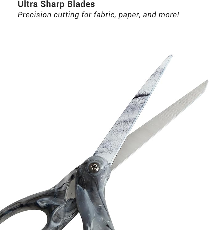 LIVINGO Fabric Scissors 8" Heavy Duty Shears All Purpose Marble Gray | Durable Stainless Steel Blades, Comfortable Smooth Grip, Clothing Fabric Paper Sewing Craft Cutting