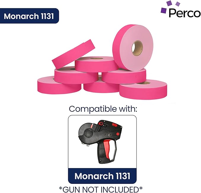 Fluorescent Pink Pricing Labels for Monarch 1131 Price Gun – 3 Sleeves, 24 Rolls Value Pack - 60,000 Price Marking Labels – with Ink Rolls Included