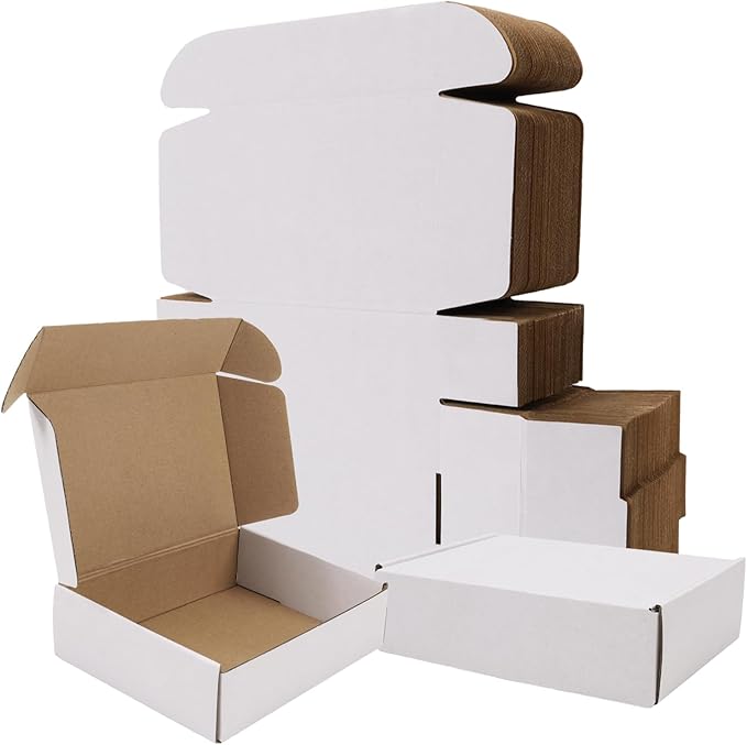 BIOBROWN 7x5x2" 50 Pack Corrugated Cardboard Boxes Small Shipping Box for Packaging Small Business Mailer Mailing White