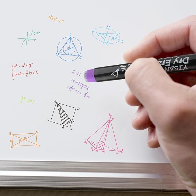 YISAN Dry Erase Markers Ultra Fine Tip,0.7mm Extra Fine Point, Magnetic Whiteboard Markers with Erasers,Assorted Colors, Low Odor,12 Count,70566