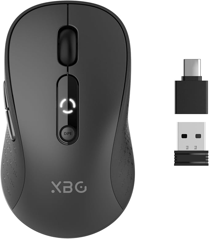 XBG B15 Tri-Mode Wireless Mouse, Bluetooth 5.0/4.0 & 2.4G, 5 Adjustable DPI, Type-C Rechargeable with 3-Level Battery Indicator, Ergonomic Silent Design for Office/Laptop/Travel