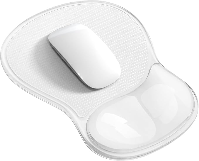 Mouse Pad with Wrist Rest,Ergonomic Mouse Pad with Comfortable Gel Wrist Rest Support and Non-Slip PU Base for Easy Typing Pain Relief, Durable and Washable (Transparent White)
