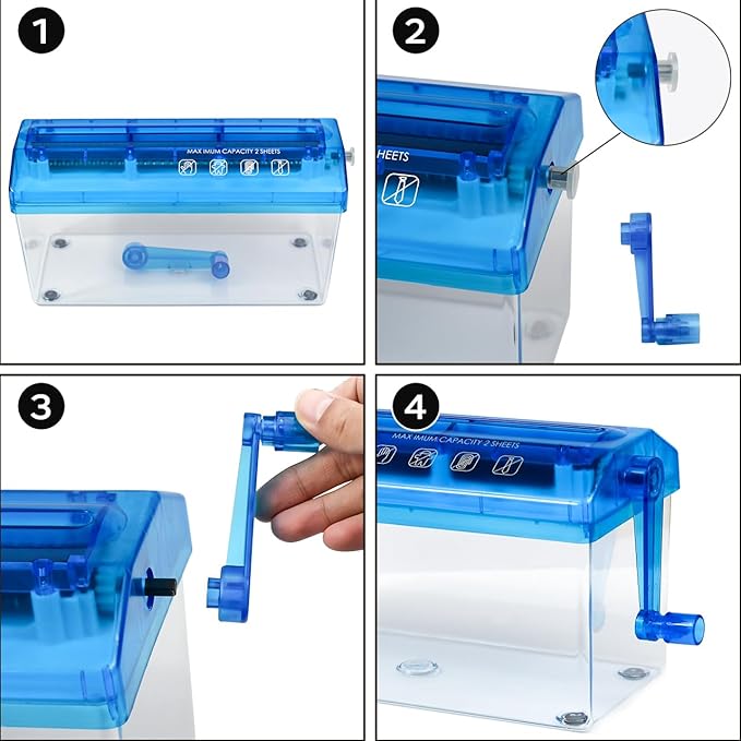 JIKIOU Standard A4 Paper Hand Shredder Portable Paper Shredder Manual Shredder Documents Paper Cutting Tool Home Office Desktop Stationery Blue