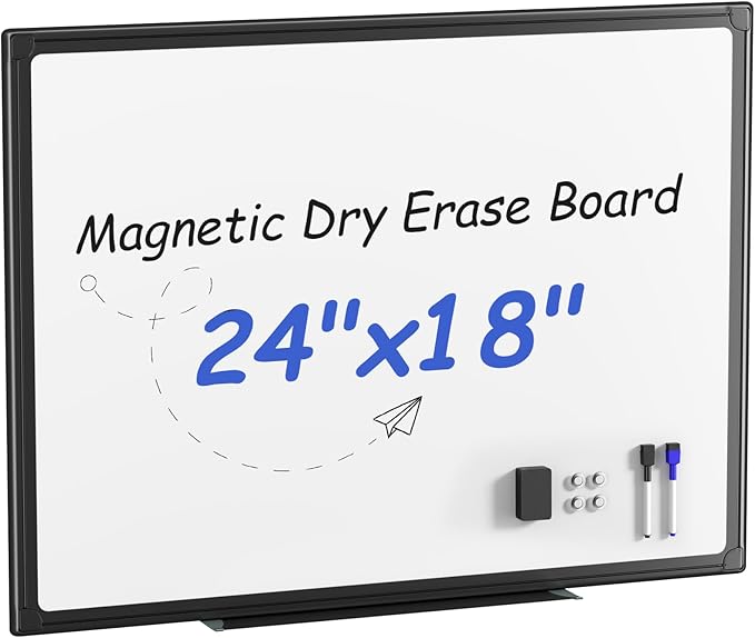VUSIGN 24" x 18" Magnetic Dry Erase Board for Wall, Whiteboard with Aluminum Frame, Markers, Magnets, Eraser & Tray Included, Dry Erase White Board for Office, School, Classroom & Home