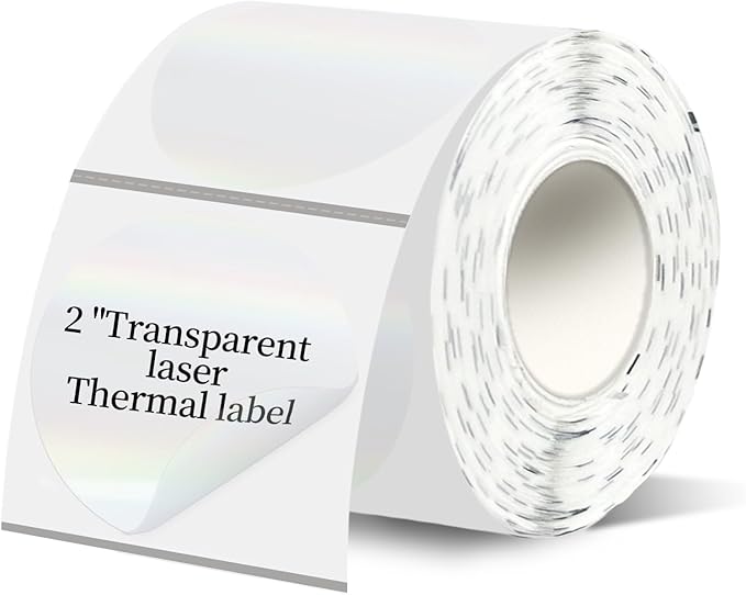 2''Transparent Laser Thermal Label,Round Self-Adhesive Direct Thermal Label,Thermal Stickers for DIY Logo Design,Name Tag (300/Roll