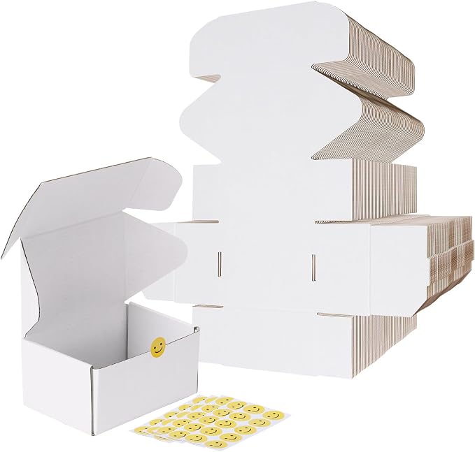 RLAVBL 6x4x3 Shipping Boxes Set of 50, White Corrugated Cardboard Box for Packing, Mailing, Business