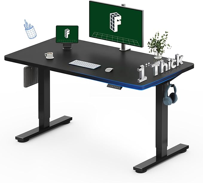 FLEXISPOT One-Piece Electric Standing Desk, 48 x 24 Inches Adjustable Desk with Seamless Desktop, Memory Controller Height Adjustment (Black Frame + Black Desktop, 2 Packages)