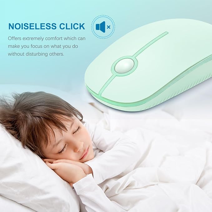 VssoPlor Wireless Mouse, 2.4G Slim Computer Laptop Mouse, Light Green | Portable Mouse, Plug & Play USB Nano Receiver, Quiet Silent Optical Mice for Notebook, PC, Laptop, Computer, Windows, Mac