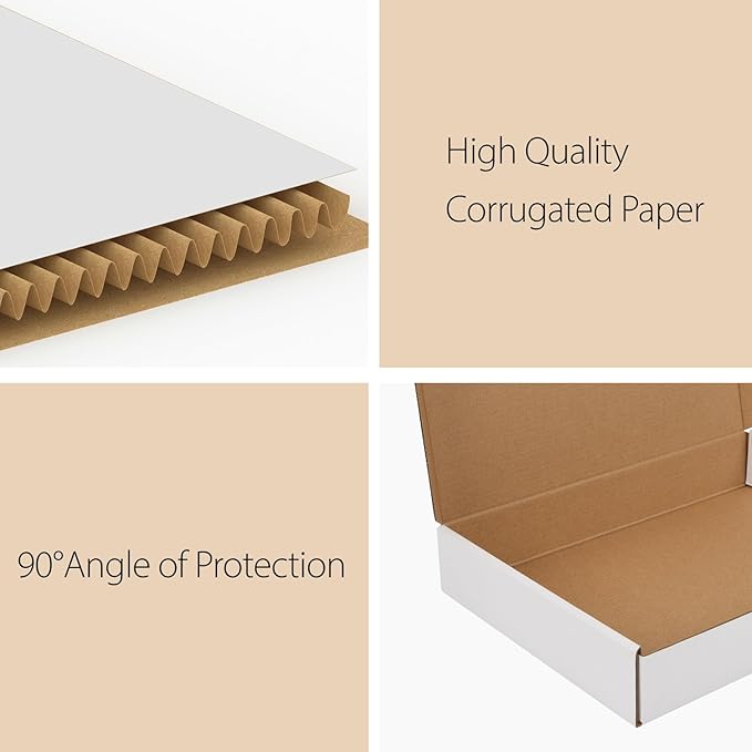 RLAVBL 12x9x2 Shipping Boxes Set of 1, White Corrugated Cardboard Box for Packing, Mailing, Business