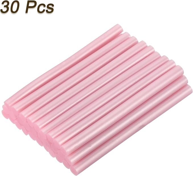 uxcell 30pcs Mini Hot Glue Gun Sticks 4-inch x 0.27-inch High Sticky Small Hot Glue Sticks for Glue Gun, Metallic Pink