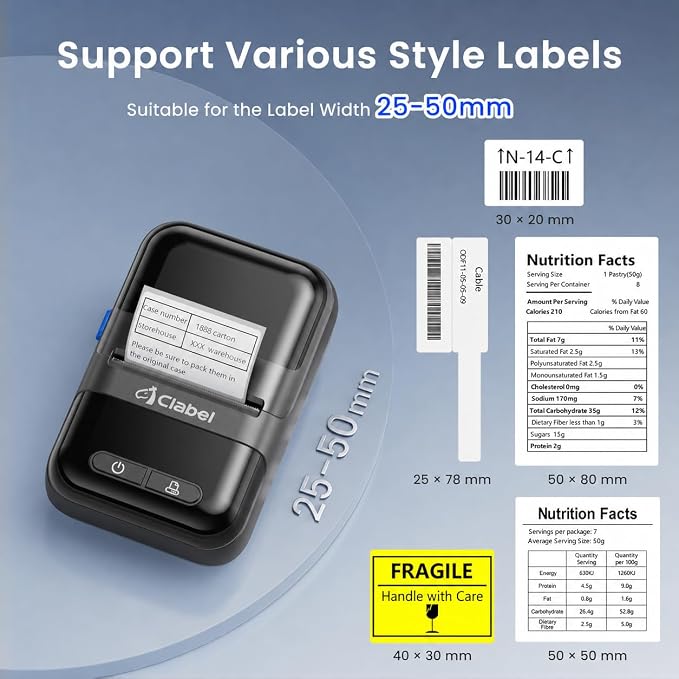 CLABEL Label Maker Machine with Tape, 221B Thermal Bluetooth Label Printer 2 Inch Portable Barcode Inkless Sticker for Small Business, Retail Office,Office, Home, Came with 1 Roll Label