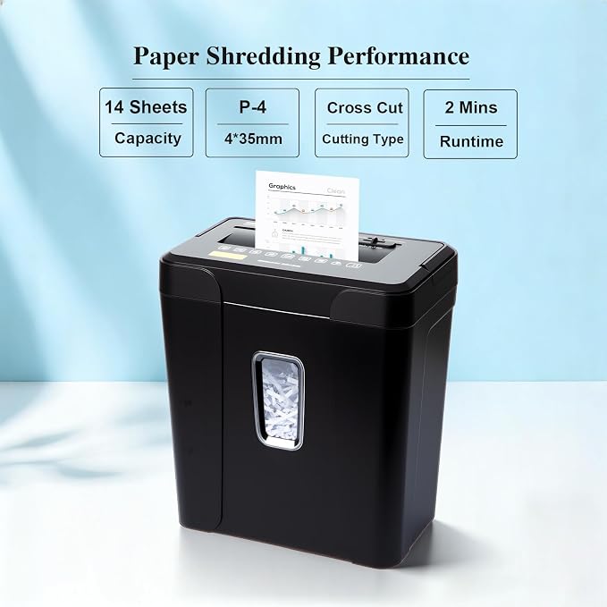 Wingwise 14 Sheets Paper Shredder for Home Office | P-4, 2 Mins Runtime, 5.5 gal, Cross Cut, Shreds Credit Cards & CDs
