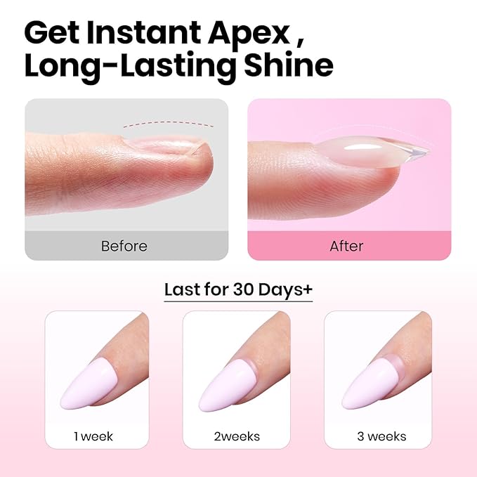 Beetles Tipex Instant Apex Nail Tips Kit with Dehydrator & Primer, Short Almond, 224PCS 16 Sizes, Reinforced Apex for Strong Long-Lasting Wear, 20g Solid Nail Glue, Mini UV Lamp, Base & Top Coat
