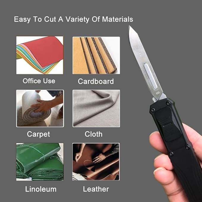 EDC Retractable Scalpel Knife, Fast Open Utility Knife, Auto Box Cutter with 10PCS #23 and 3PCS 0.4mm thick #60 Scalpel Blades (Black)