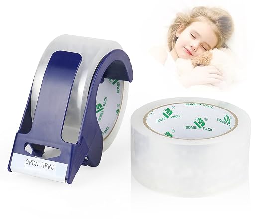 BOMEI PACK 2 Rolls Clear Noiseless Heavy Duty Packing Tape with Blue Dispenser, Packaging Tape 1.88 Inches x 110Yards, 2.4mil Industrial Shipping Tape for Moving Packaging Shipping, Office & Storage