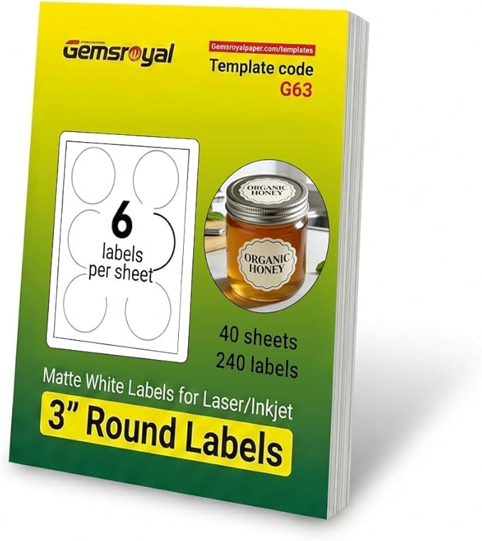 3" Round Labels Printable, Matte White Circle Stickers for Inkjet & Laser Printer, Permanent Adhesive Blank Sticker Paper, 40 Sheets, 240 Labels, for Product Merchandising, Favors and Crafts