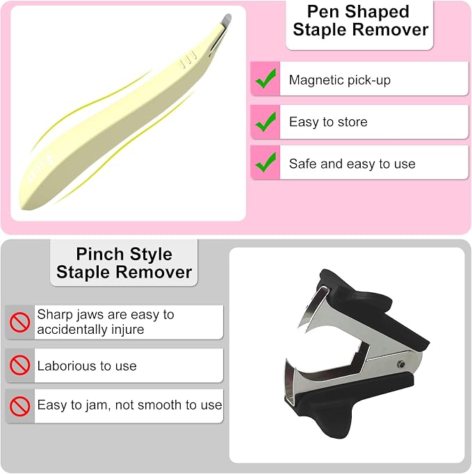 ThinkLearn Magnetic Staple Remover 20 Pack, Pen-Shaped Staple Puller | Quick and Effortless Staple Removal, Magnetic Pickup Grabs Staples, for School & Home Office