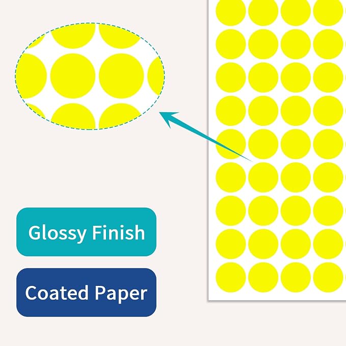1" Yellow Dot Stickers 1050 PCS Circle Round Color Coding Label | Used for manual labor in kindergartens, garage yard price sales, organizing activity color groups,marking spice bottles