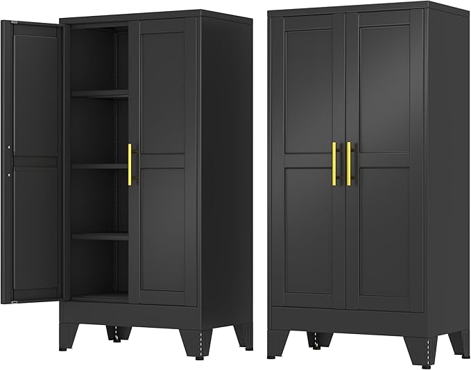 Metal Storage Cabinet with 2 Doors and 3 Adjustable Shelves - 47.2" Steel File Cabinet,Tool Cabinets for Office,Home,Garage,Gym,School,Bathroom,Kitchen(Black)